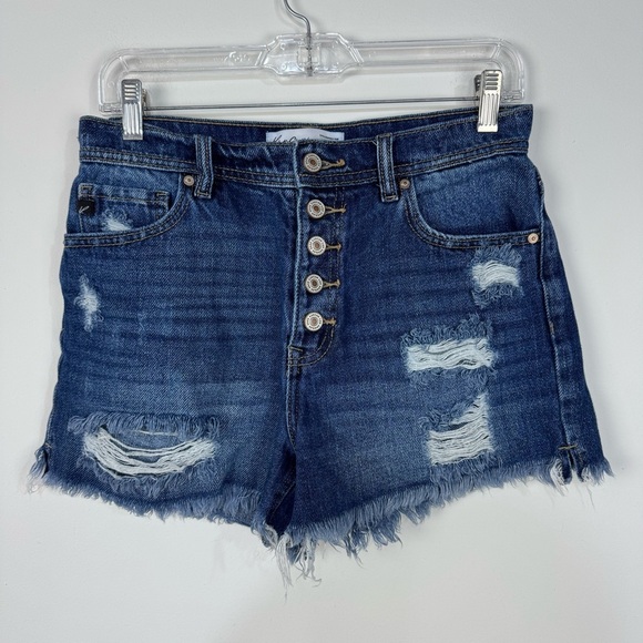 Kancan Button Fly Raw Hem Frey Distressed Denim Jean Shorts Summer - Picture 1 of 5